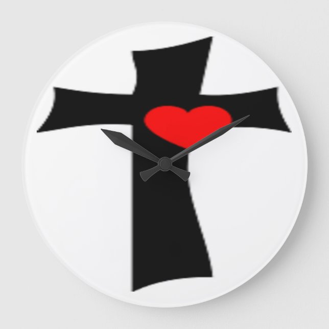 KREUZ MIT ROTEM HERZ GROßE WANDUHR (Vorderseite)