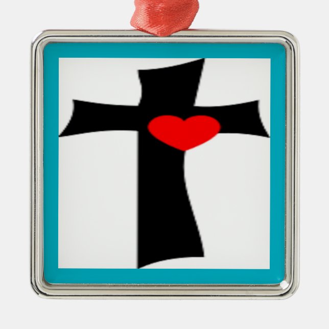 KREUZ MIT ROTEM HERZ ORNAMENT AUS METALL (Vorne)
