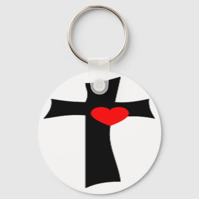 KREUZ MIT ROTEM HERZ SCHLÜSSELANHÄNGER (Vorderseite)