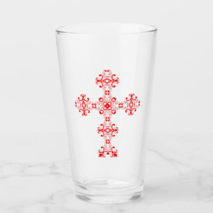 Kreuz mit roter Verzierung Glas