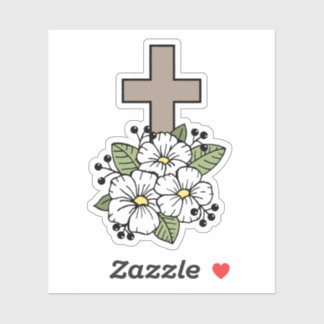 Kreuz mit weißer Blume Aufkleber