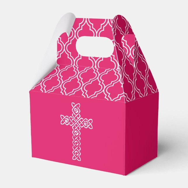 Kreuz | Ruby Pink Girl's Communion Gastgeschenk Bo Geschenkschachtel (Vorderseite)