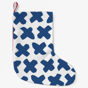 Kreuz Shibori: Indigo Batik Muster Kleiner Weihnachtsstrumpf