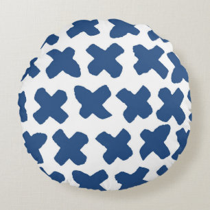 Kreuz Shibori: Indigo Batik Muster Rundes Kissen