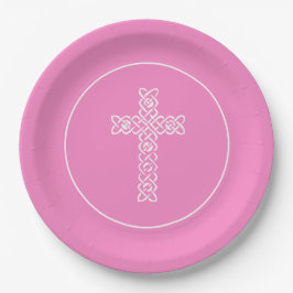Kreuz | Taffy Pink Kommunion Taufe Christening Pappteller