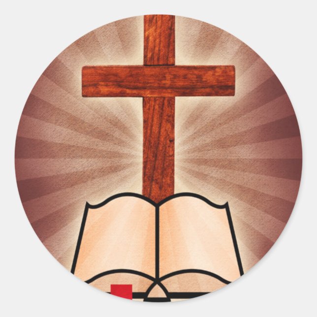 Kreuz und Bibel Runder Aufkleber (Vorderseite)