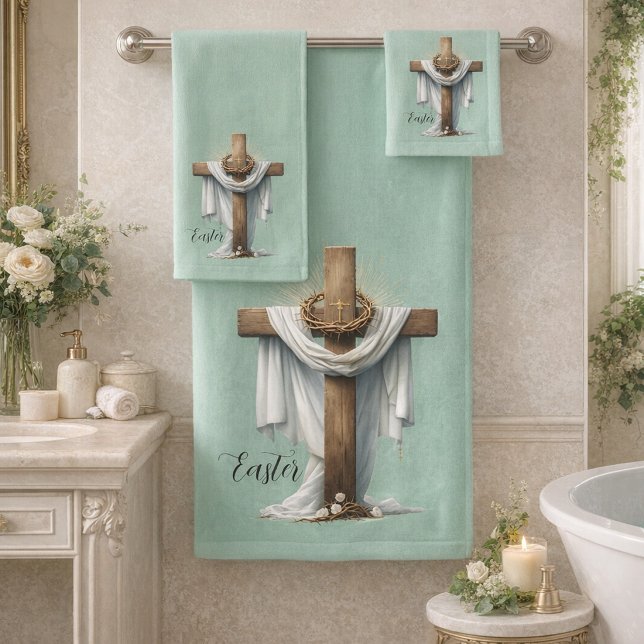 Kreuz- und Blumen-Badehandtuch-Set Badhandtuch Set (Von Creator hochgeladen)