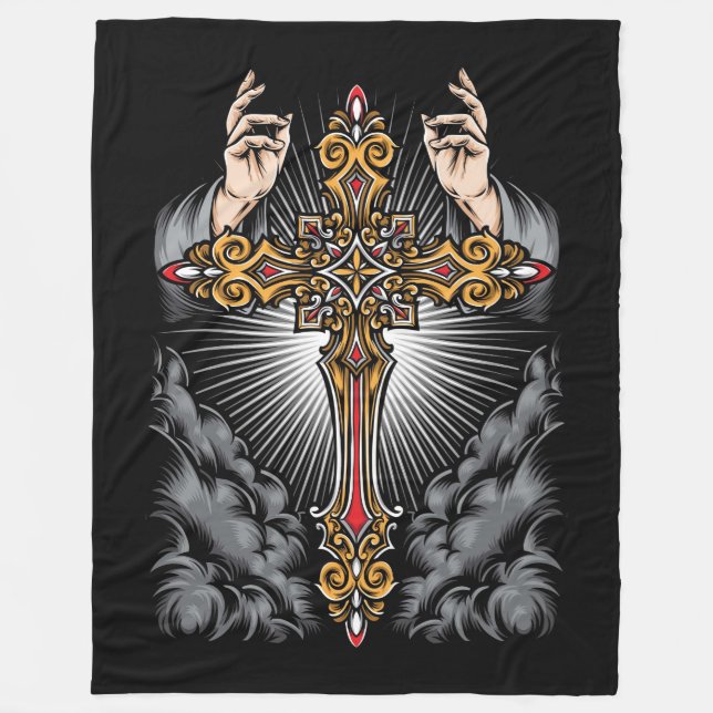 Kreuz und Hände Fleecedecke (Vorderseite)