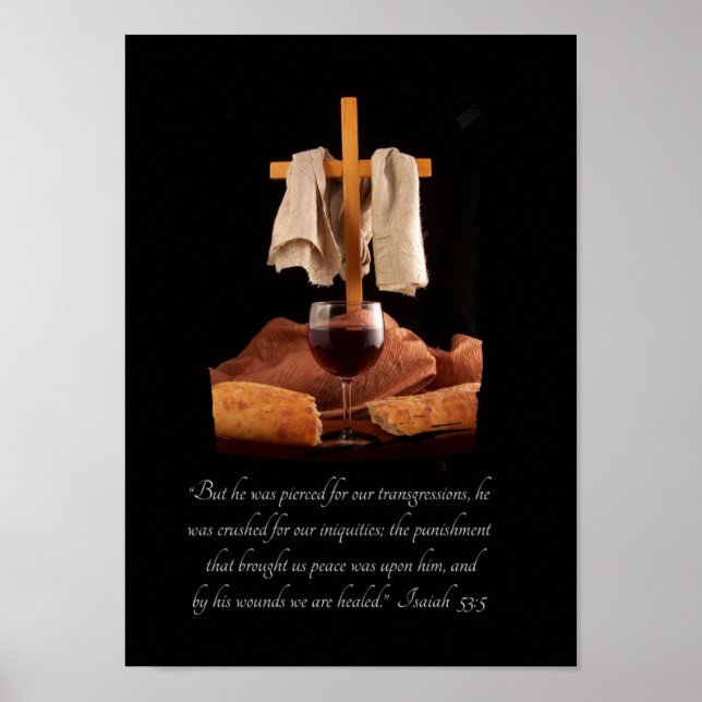Kreuz und Kommunion Isaiah 53:5 Schrift-Poster Poster (Vorne)