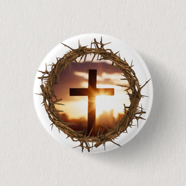 Kreuz und Krone von Thorns Christlich Button (Vorderseite)