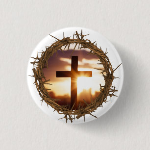 Kreuz und Krone von Thorns Christlich Button