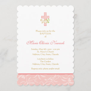 Kreuz und Taube Coral Girl Taufe Einladung