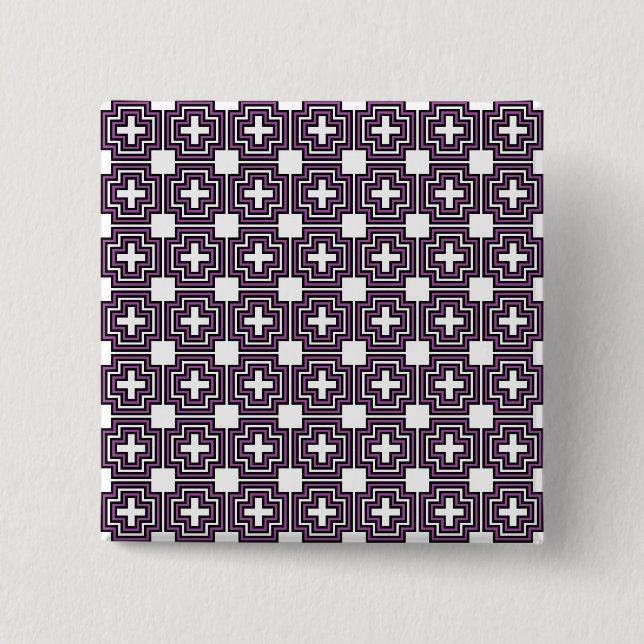 Kreuze und Quadrate Lila Button (Vorderseite)