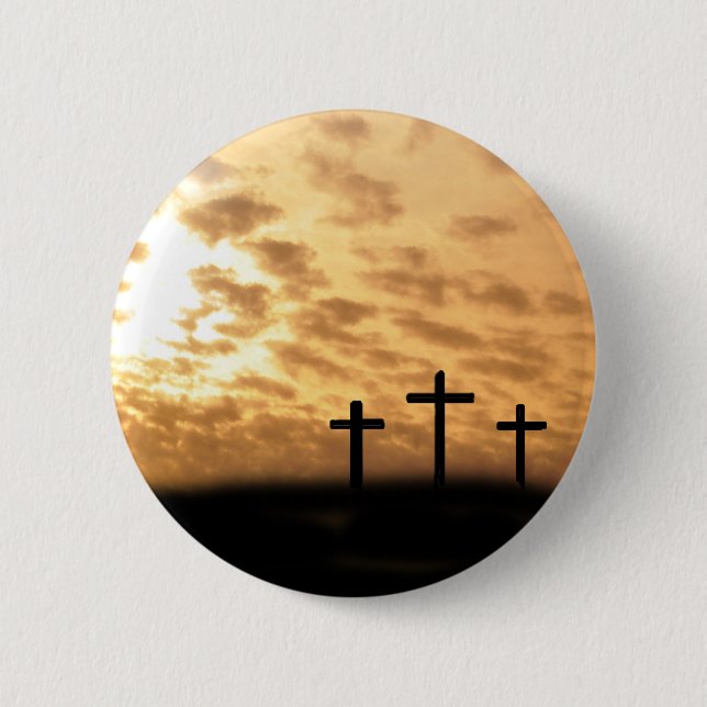 Kreuze und Sonnenuntergang-Ostern-Button Button (Vorderseite)
