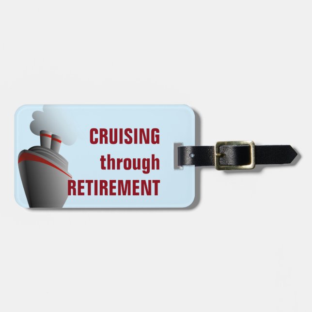 Kreuzen durch Ruhestands-blaues personalisiertes Gepäckanhänger (Vorderseite horizontal)