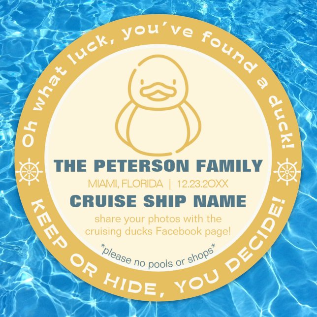 Kreuzfahrende Ente Behalten oder versteckte Spiela Runder Aufkleber ("Oh what luck you found a duck" cruising duck sticker custom personalized duck cruise game label tag)