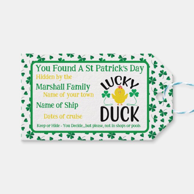 Kreuzfahrt Duck Tag St. Patricks Tag Geschenkanhänger (Vorderseite (Horizontal))