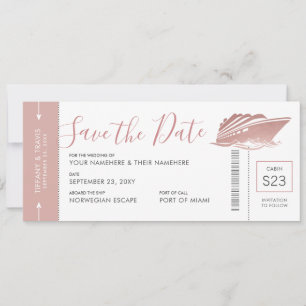 Kreuzfahrt Hochzeit Boarding Ticket Rose Gold Pink Save The Date
