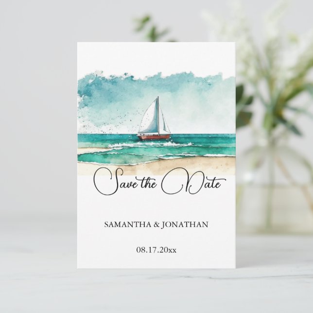 Kreuzfahrt Hochzeit, moderne minimalistische Wasse Save The Date (Stehend Vorderseite)