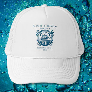 Kreuzfahrt Junggesellenabschied Weiß Blau Stag Hut Truckerkappe