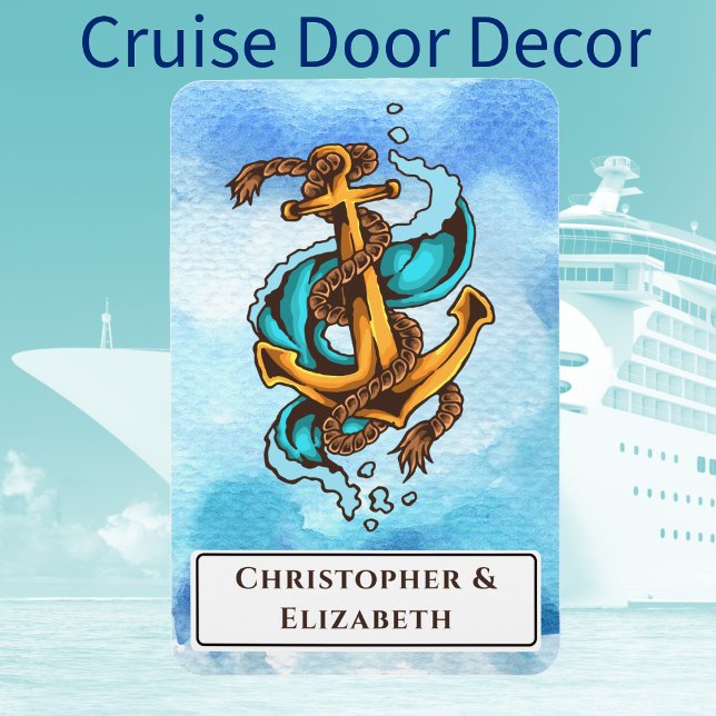 Kreuzfahrt mit der personalisierten Wasserwache Magnet (Cruise Ship Vacation Door Decor. Nautical anchor theme. With monogram names.)