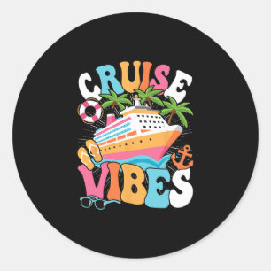 Kreuzfahrt Vibes Groovy Meer Reise Frauen Mädchen Runder Aufkleber