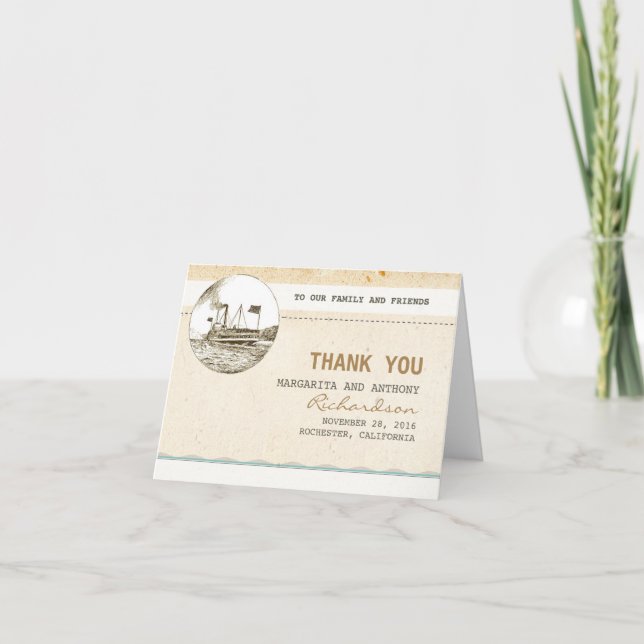 Kreuzfahrt Vintage Hochzeit Dank Karten (Vorderseite)