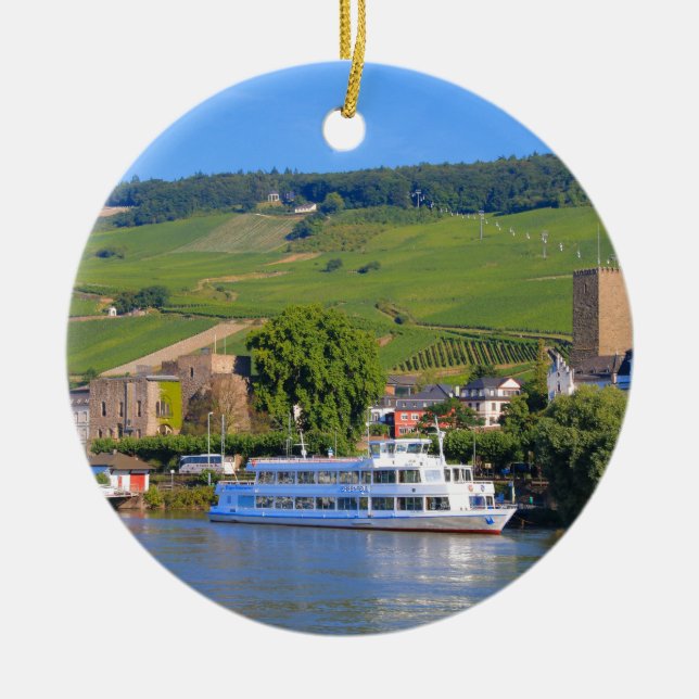 Kreuzfahrtboot, Rudesheim, Deutschland Keramikornament (Vorne)