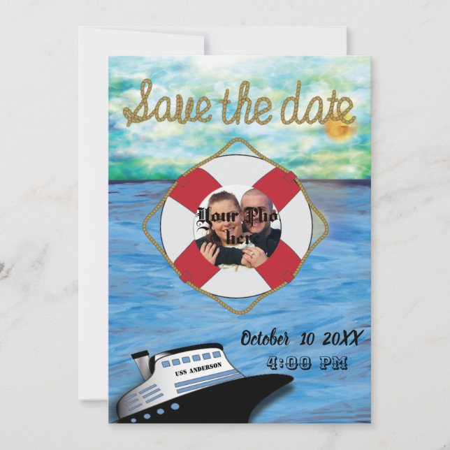 Kreuzfahrtfarbe W/ Bild Save the Date (Vorderseite)