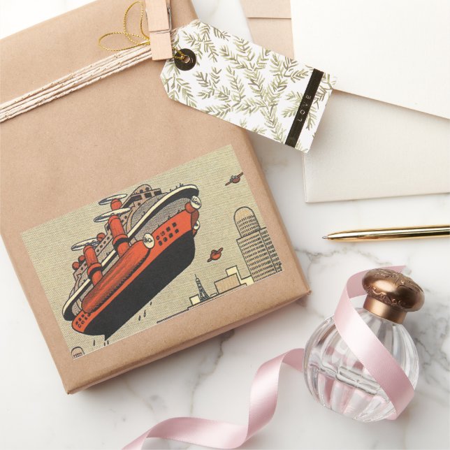 Kreuzfahrthubschrauber für Vintage Science Fiction Rechteckiger Aufkleber (Schenken)