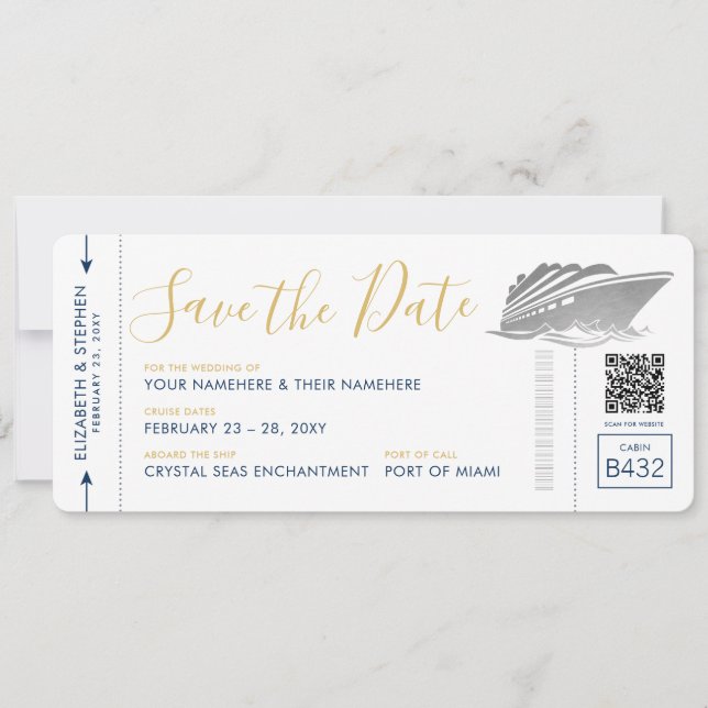 Kreuzfahrtpass Hochzeitsticket Silver Boarding Save The Date (Vorderseite)
