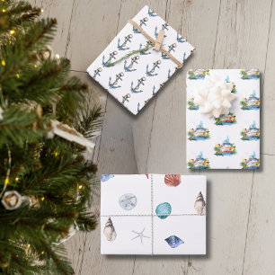 Kreuzfahrtschiff, Anker und Muscheln Geschenkpapier Set