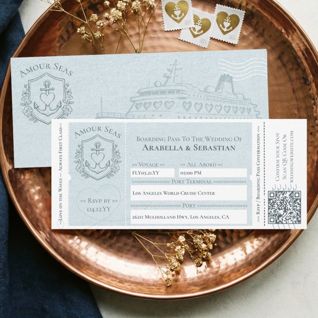 Kreuzfahrtschiff-Eincheckticket Zielhochzeit Einladung (Cruise Ship Boarding ticket Destination Wedding Invitation)