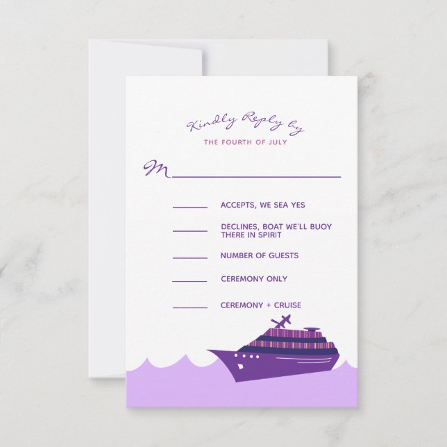 Kreuzfahrtschiff Hochzeit RSVP Karte (Vorderseite)