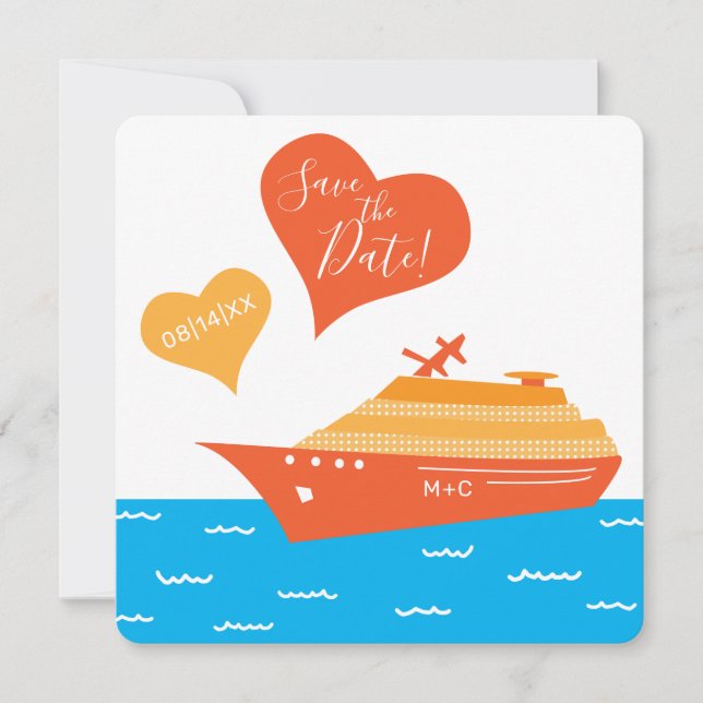 Kreuzfahrtschiff Rette die Hochzeitdatenkarte Save The Date (Vorderseite)