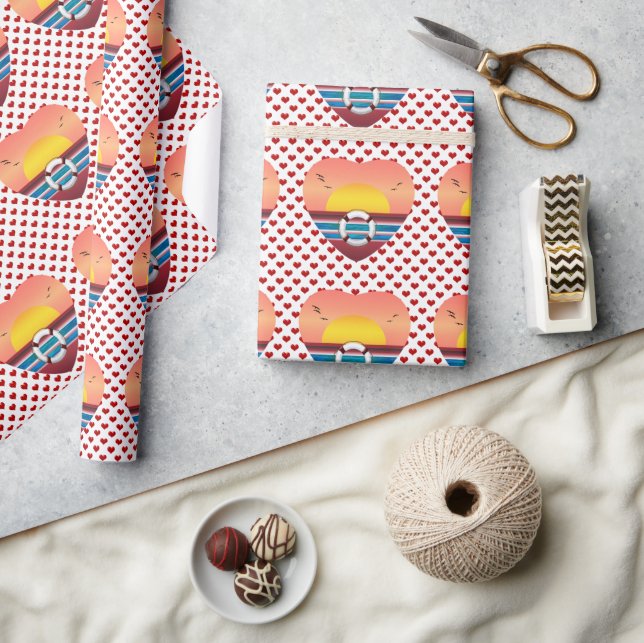 Kreuzfahrtschiff Sonnenuntergang Herz Nautic Wrapp Geschenkpapier (Kunsthandwerk)