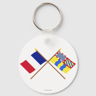 Kreuzflaggen von Frankreich und Saône-et-Loire Schlüsselanhänger