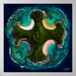 Kreuzförmige Insel Mehrfarbige Buchten Satellit Poster