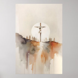 Kreuzigung Jesu Passion Christi Aquarell Poster