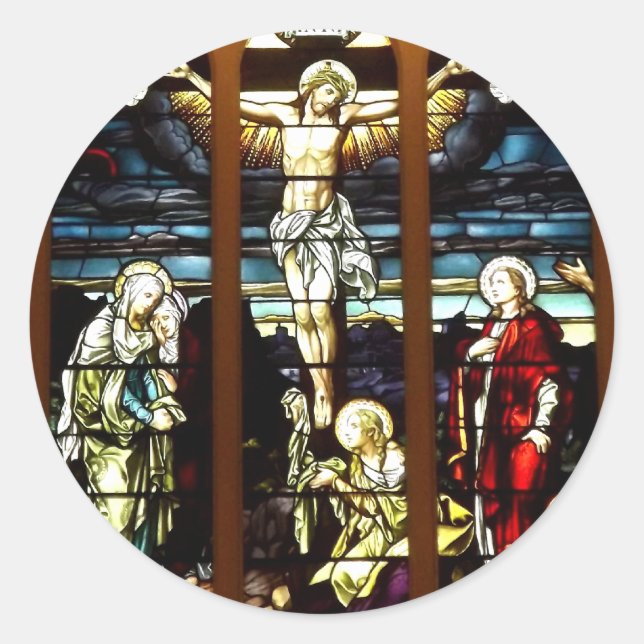Kreuzigung - Jesus am Kreuz (festes Glas) Runder Aufkleber (Vorderseite)
