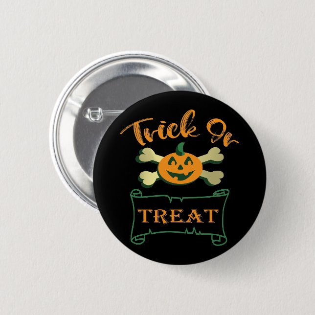 Kreuzknochen Halloween-Kürbis zu Trick oder zu Gas Button (Vorne & Hinten)