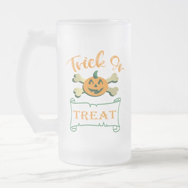 Kreuzknochen Halloween-Kürbis zu Trick oder zu Gas Mattglas Bierglas (Links)