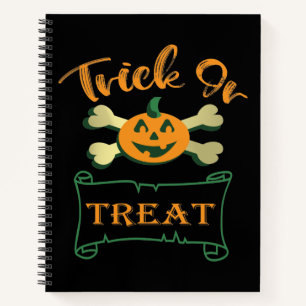 Kreuzknochen Halloween-Kürbis zu Trick oder zu Gas Notizbuch