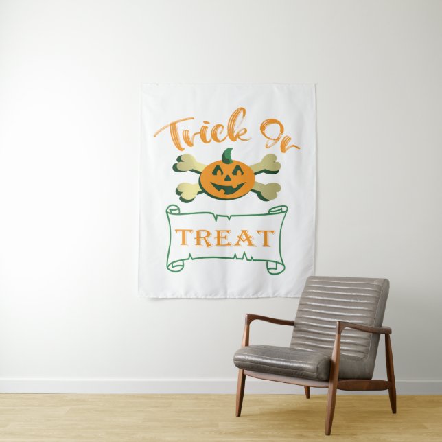 Kreuzknochen Halloween-Kürbis zu Trick oder zu Gas Wandteppich (Beispiel)