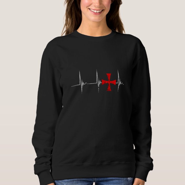 Kreuzritter Templar Kreuzherschlagen Ekg Puls Sweatshirt (Vorderseite)