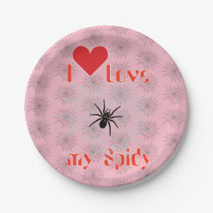 Kreuzspinne im Netz mit Tautropfen wie Perlen Pappteller