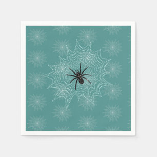 Kreuzspinne im Netz mit Tautropfen wie Perlen Serviette