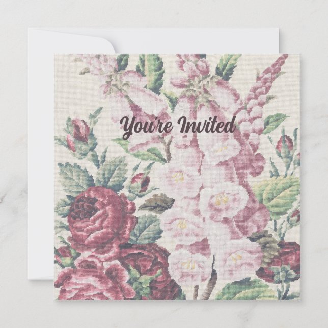 Kreuzstich-Blume Einladung (Vorderseite)