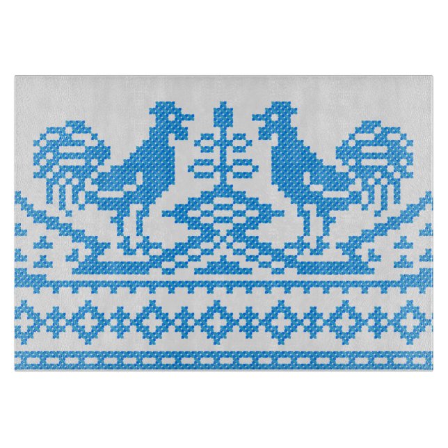 Kreuzstich-Design des Blue Rooster Schneidebrett (Vorderseite)