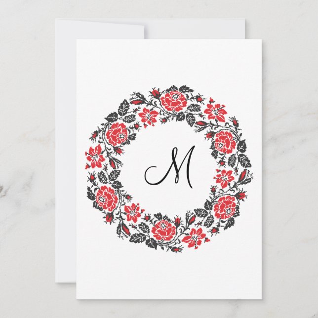 Kreuzstich-Rote Rosen Circle Monogram (Vorderseite)